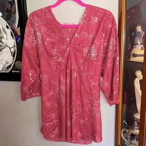 Chic Y2K Floral V-Neck Blouse With Sequins in Rose by Tatiana’s Maternity
